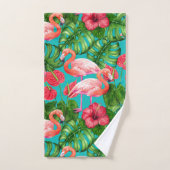 Flamant rose et aquarelle du jardin tropical (Serviette à main)