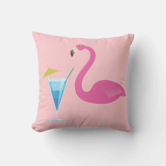 Flamant rose et cocktail sur le coussin extérieur (Recto)