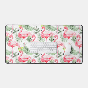 Flamant rose et Feuilles colorés tropicaux