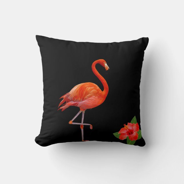 Flamant rose et hibiscus sur un coussin décoratif  (Recto)