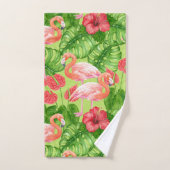Flamant rose et plantes tropicaux (Serviette à main)