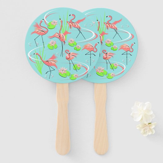 Flamant rose Fandango éventail main ronde (Devant et derrière)