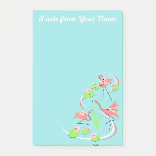 Flamant rose Fandango Trio Texte post-it note vert (Devant)