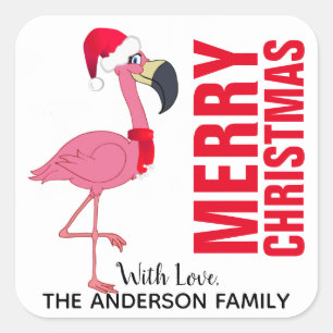 Flamant rose festif Étiquette de Noël