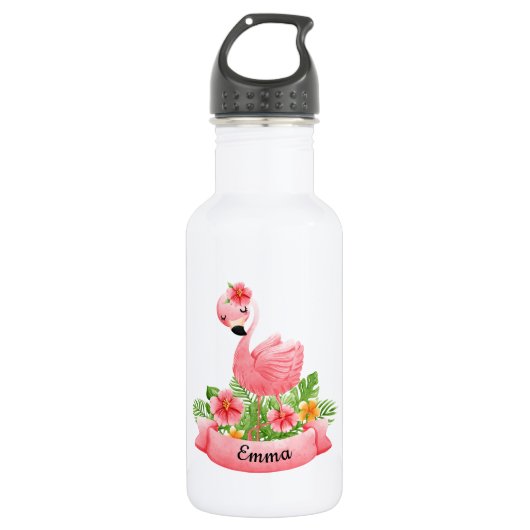 Flamant Rose Fleurs Persoonlijk Kind Waterfles (Voorkant)