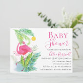 Flamant rose Floral Baby shower Invitation (Debout devant)
