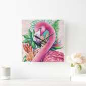 Flamant rose Floral Hawaiian Funny mignon Horloge (Maison)