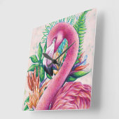 Flamant rose Floral Hawaiian Funny mignon Horloge (Angle)