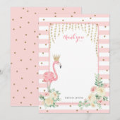 Flamant rose Floral rose avec couronne carte de re (Devant / Derrière)