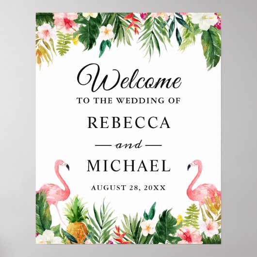Flamant rose Floral Tropical Mariage Affiche de b (Devant)