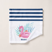 Flamant rose Flotte marine bleu blanc rayé (Gant de toilette)