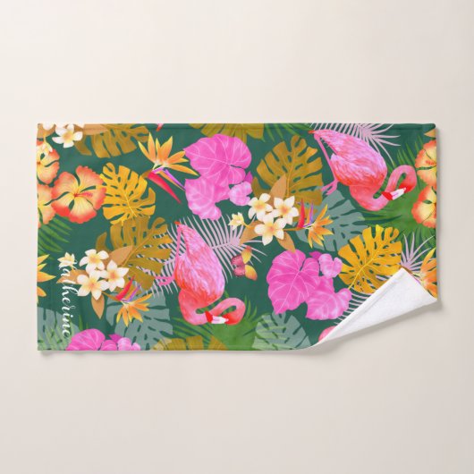 Flamant rose Garden Vert foncé (Serviette à main)
