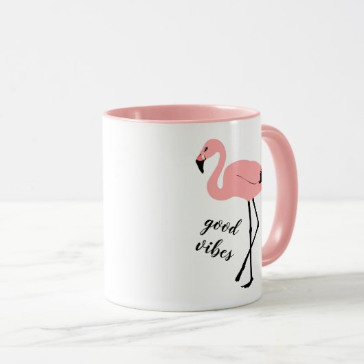 Flamant rose Good Vibes Mug noir rose (Devant droit)
