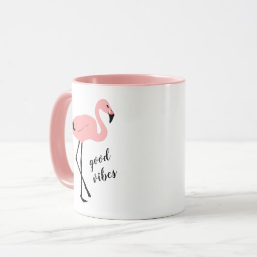 Flamant rose Good Vibes Mug noir rose (Devant gauche)