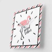 Flamant rose Good Vibes noir Carré rose horloge mu (Angle)