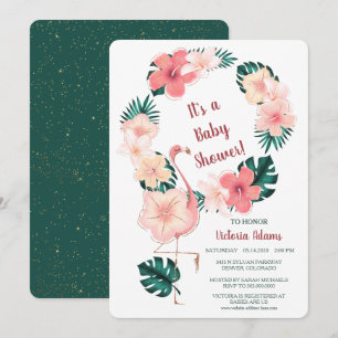Flamant rose Hibiscus rose Invitation Baby shower