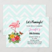 Flamant rose & Hibiscus tropical Invitation d'anni (Devant / Derrière)