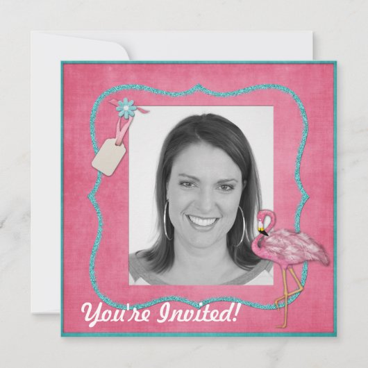 Flamant rose Invitation à la fête à thème (Devant)