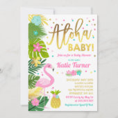 Flamant rose Invitation Baby shower Douche tropica (Devant)