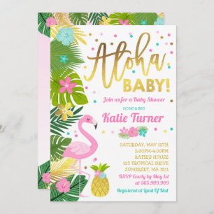 Flamant rose Invitation Baby shower Douche tropica
