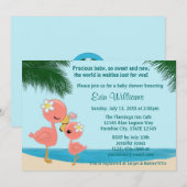 Flamant rose Invitation Baby shower Maman Kiss (Devant / Derrière)