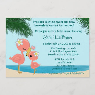 Flamant rose Invitation Baby shower Maman Kiss