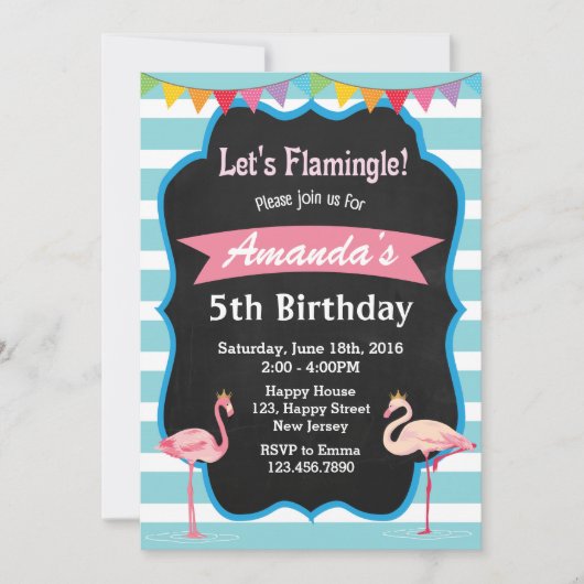 Flamant rose Invitation d'anniversaire (Devant)