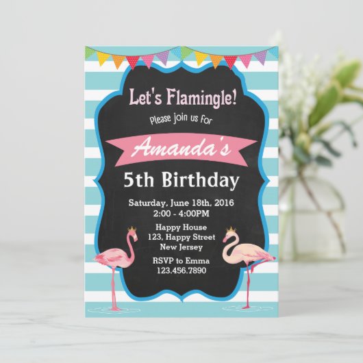 Flamant rose Invitation d'anniversaire (Debout devant)