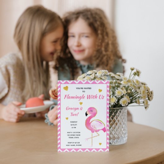 Flamant rose Invitation d'anniversaire