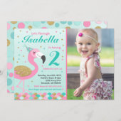 Flamant rose Invitation d'anniversaire Topic Pool  (Devant / Derrière)