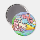 Flamant rose Lagoon Sirène imaginaire aimant d'art (Recto/Verso)