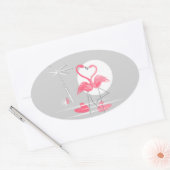 Flamant rose Love autocollant ovale (Enveloppe)