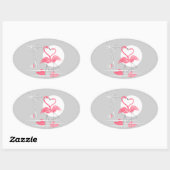 Flamant rose Love autocollant ovale (Feuille)