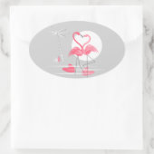 Flamant rose Love autocollant ovale (Sac)