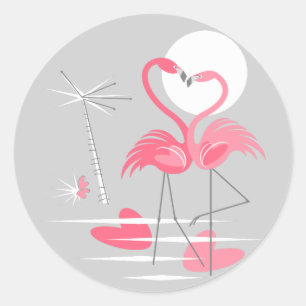 Flamant rose Love autocollant rond
