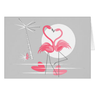 Flamant rose Love carte de voeux paysage