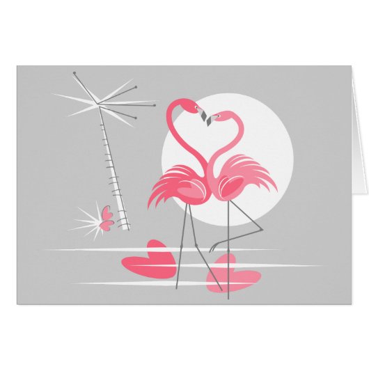 Flamant rose Love carte de voeux paysage (Devant horizontal)