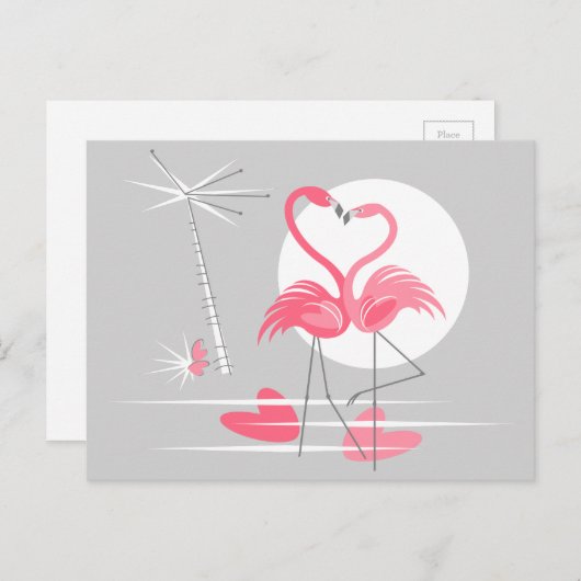 Flamant rose Love carte postale paysage (Devant / Derrière)