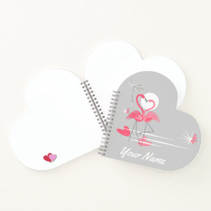 Flamant rose Love Côté Nom carnet Coeur