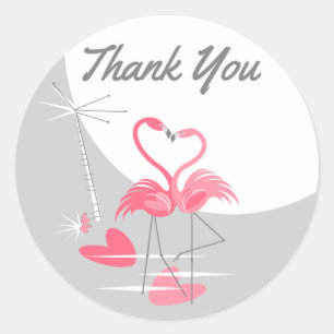 Flamant rose Love Grande Lune autocollant Merci ro