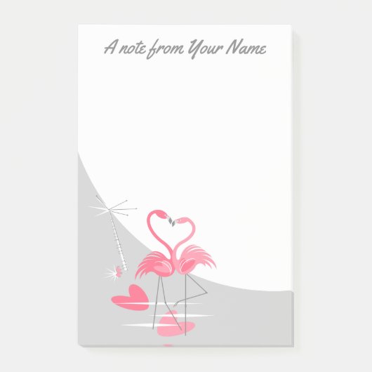 Flamant rose Love Large Lune post-it notes vertica (Devant)