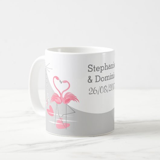 Flamant rose Love Large Moon Names Date mug (Devant gauche)
