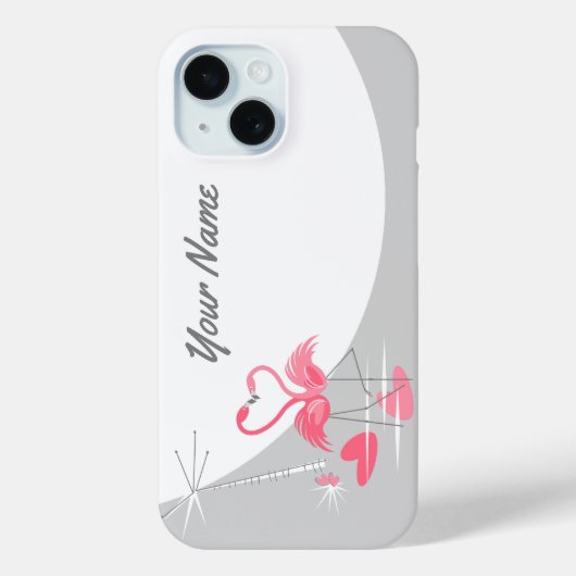 Flamant rose Love Moon Nom coque iphone horizontal (Verso)