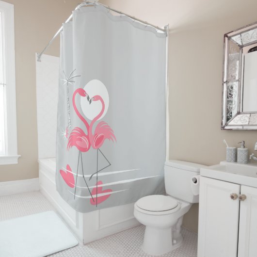 Flamant rose Love Side rideau de douche (En situation)