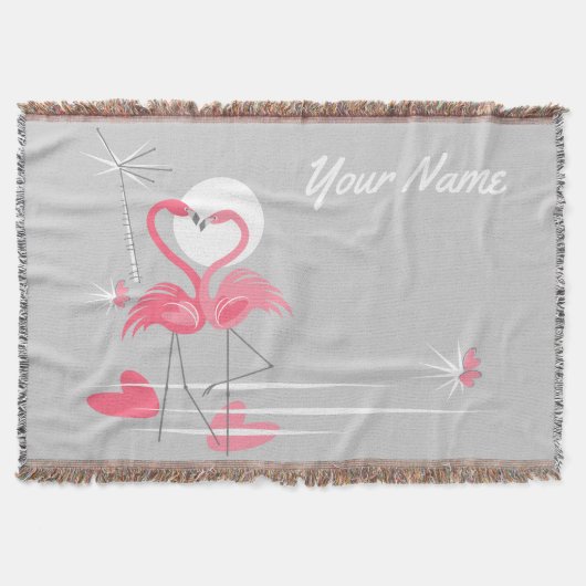 Flamant rose Love Side Texte jeter la couverture (Devant)