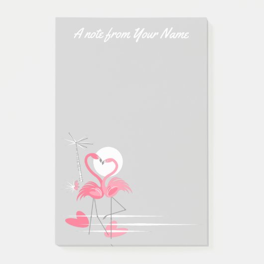 Flamant rose Love Side Texte post-it notes vertica (Devant)