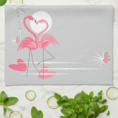 Flamant rose Love Side Texte serviette de cuisine (Plié)