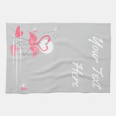 Flamant rose Love Side Texte serviette de cuisine (Horizontal)
