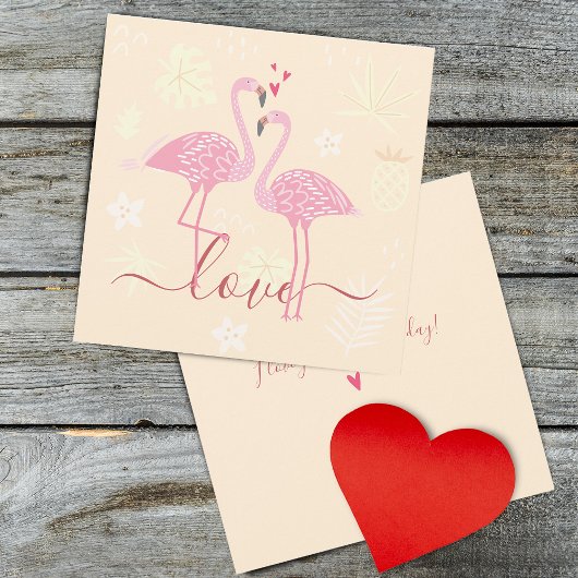 Flamant rose Love Valentines Carte Plat