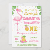 Flamant rose Luau 1er anniversaire Invitations (Devant)